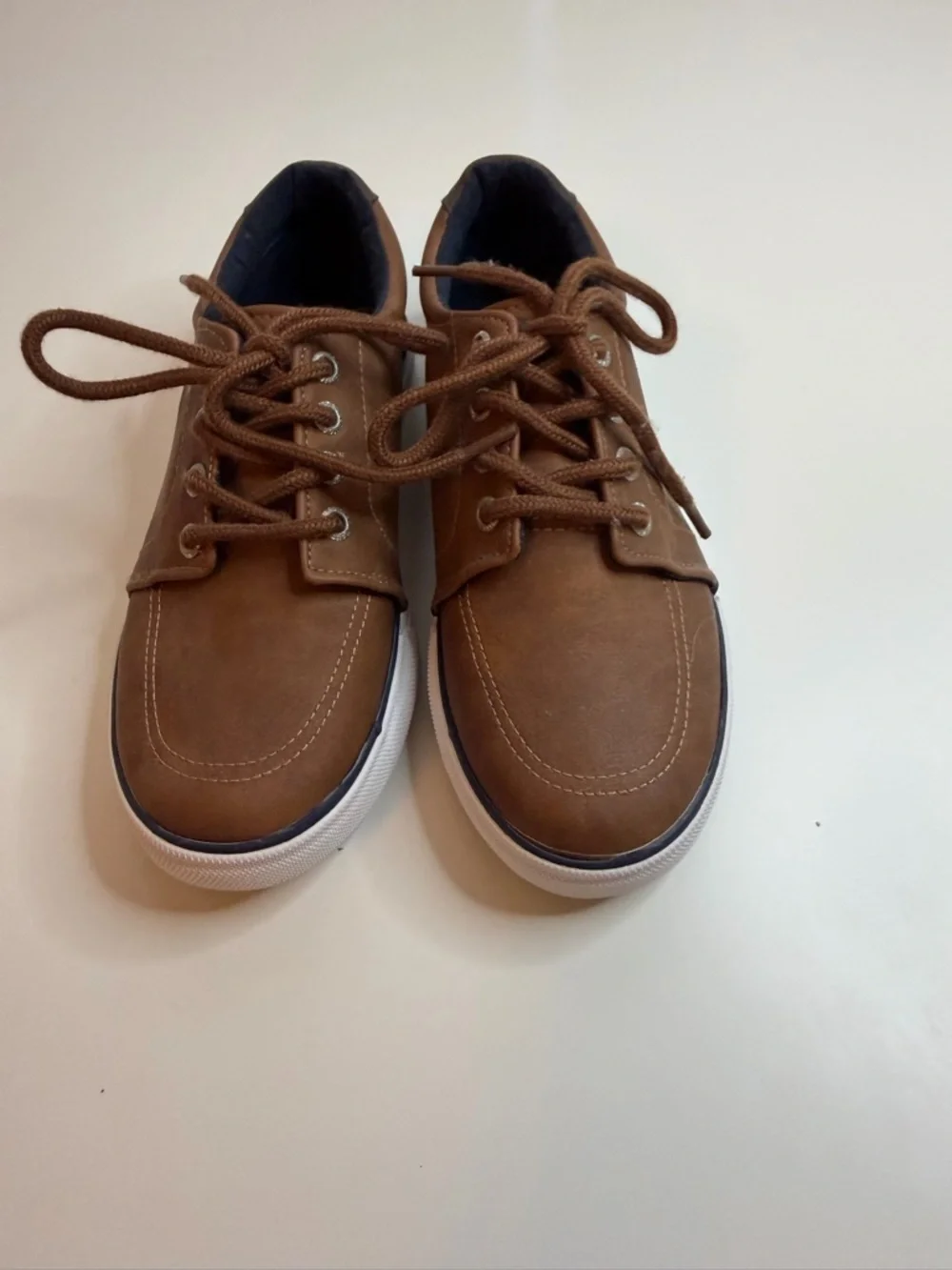 Nautica Tan Lace-Up Kids Dress Sneakers with White Sole